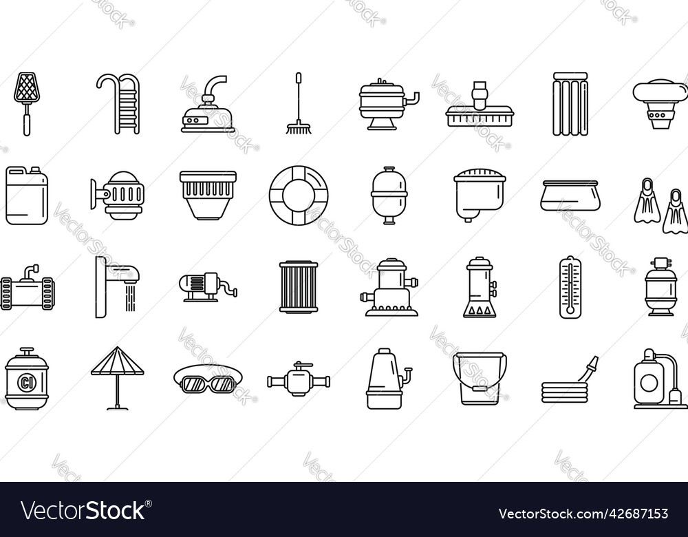 Equipment for pool icons set outline clean Vector Image