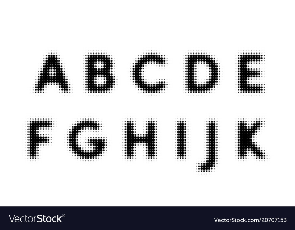 Halftone alphabet font dot letters Royalty Free Vector Image