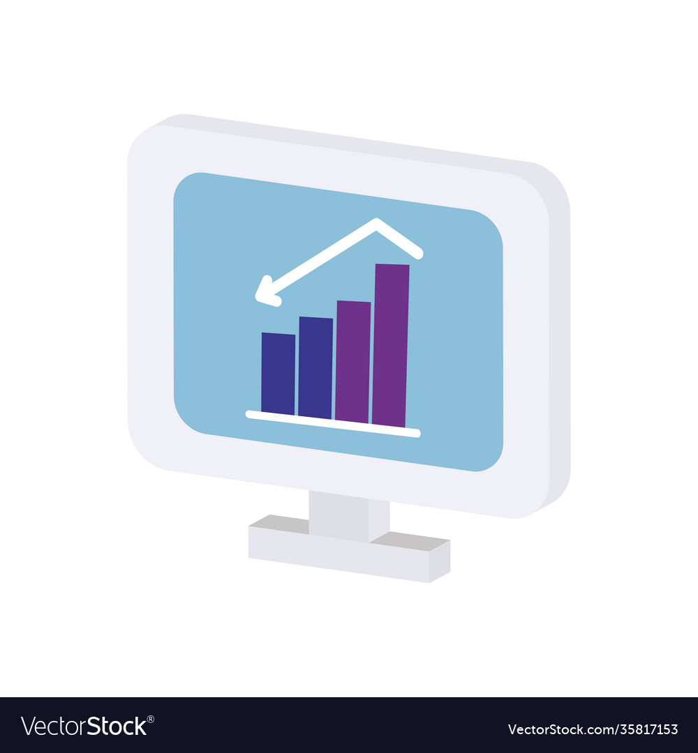 Icon computer with financial bar chart