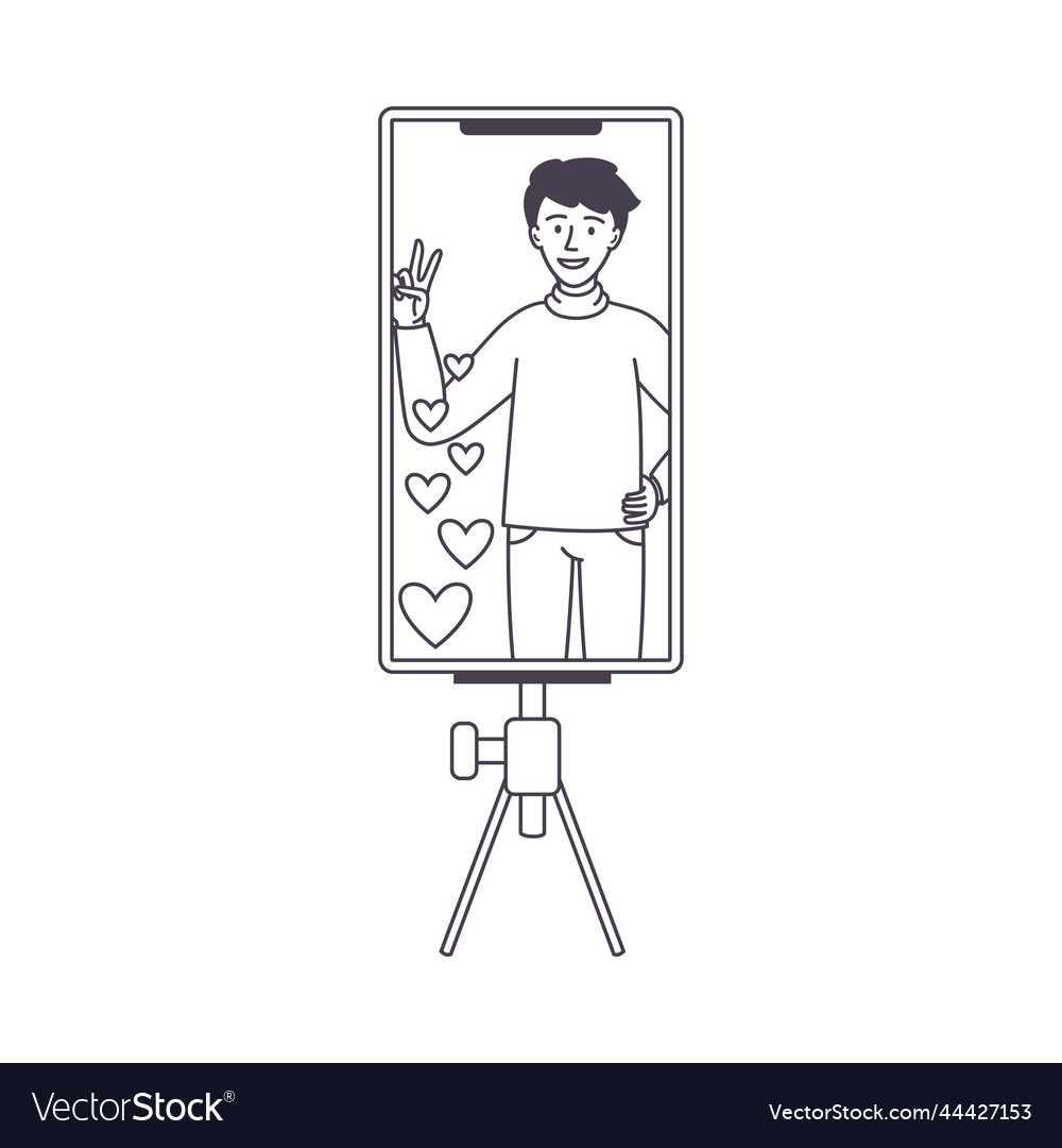 Man blogger character with smartphone on tripod Vector Image Man blogger character with smartphone on tripod