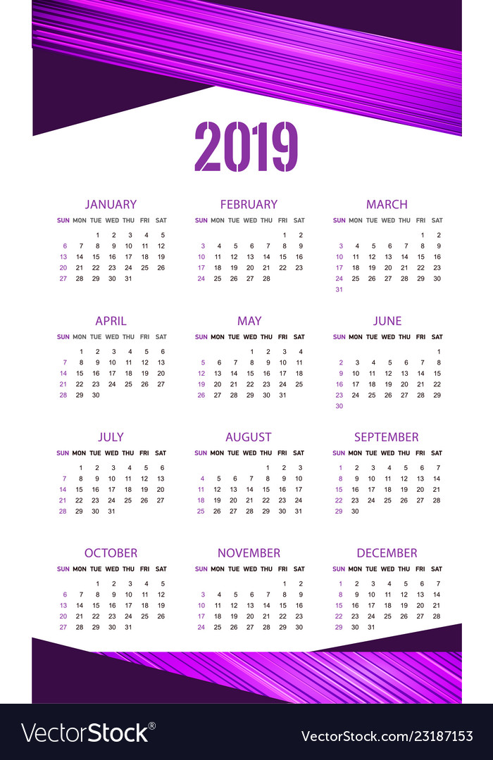 Modern calendar template for 2019 years bright