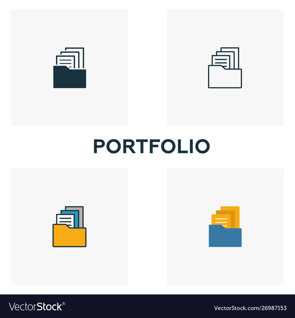 Portfolio icon set four elements in different vector image Portfolio icon set four elements in different