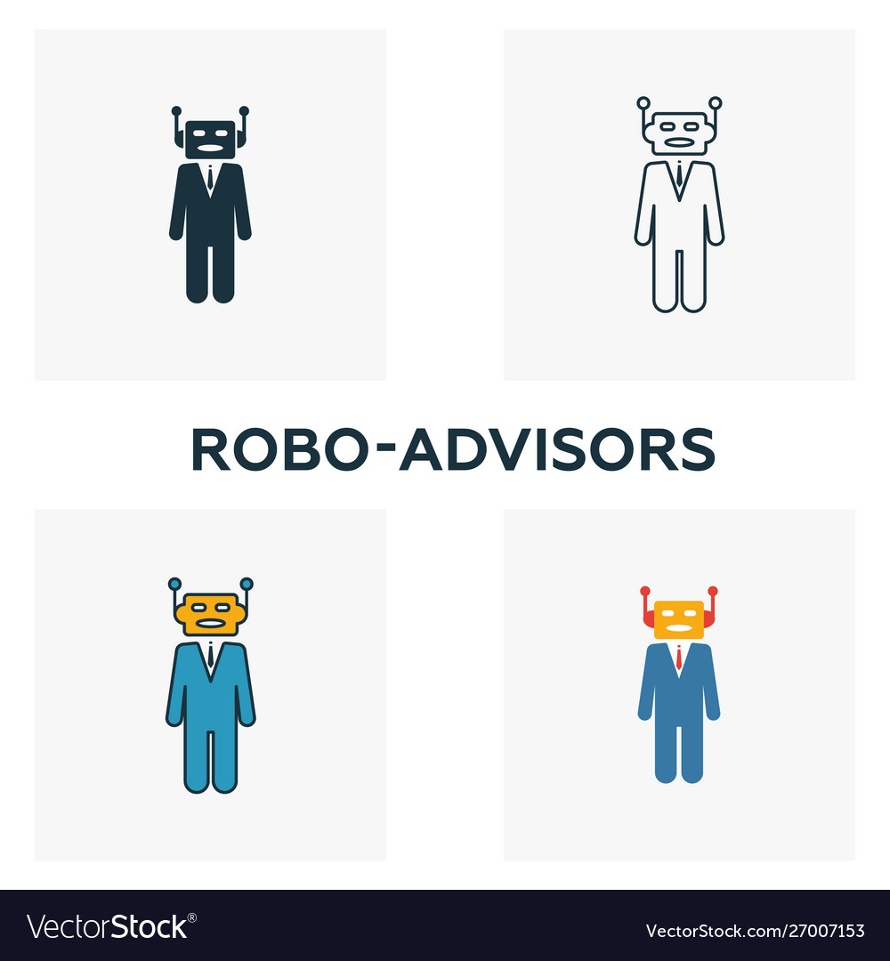Robo-advisors icon set four elements in different vector image Robo-advisors icon set four elements in different