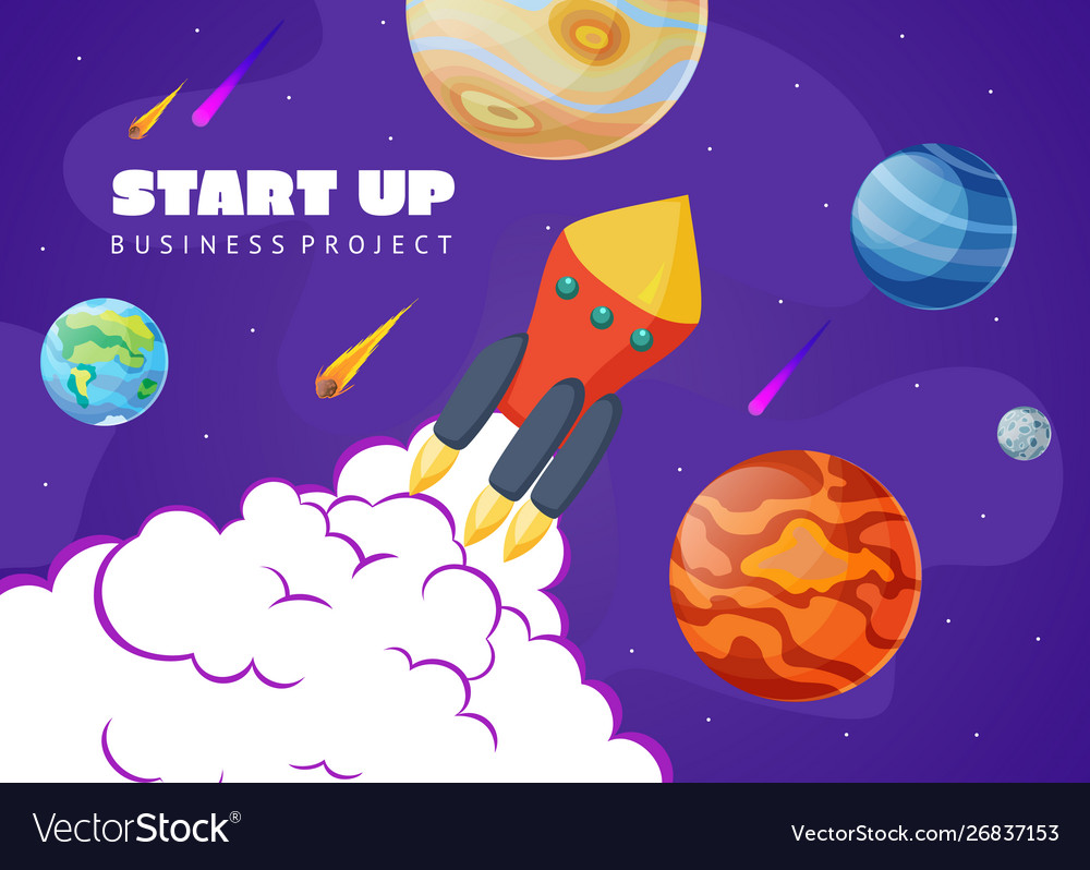 Start up concept space background with rocket vector image Start up concept space background with rocket