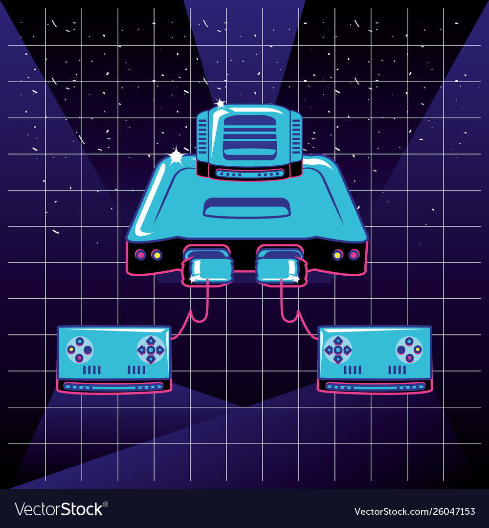 Video game console retro style with icons