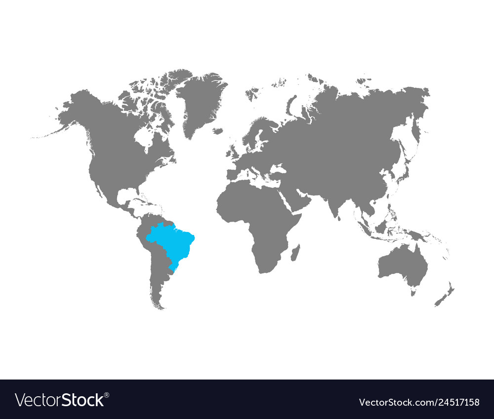 Brazil In A World Map Brazil Map Is Highlighted In Blue On The World Map