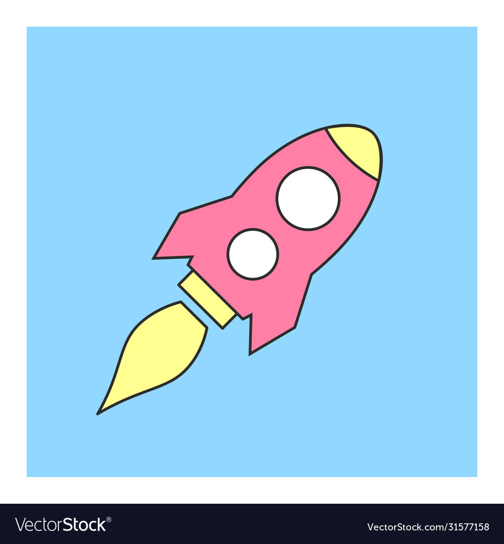 Cute rocket isolated on pastel blue background