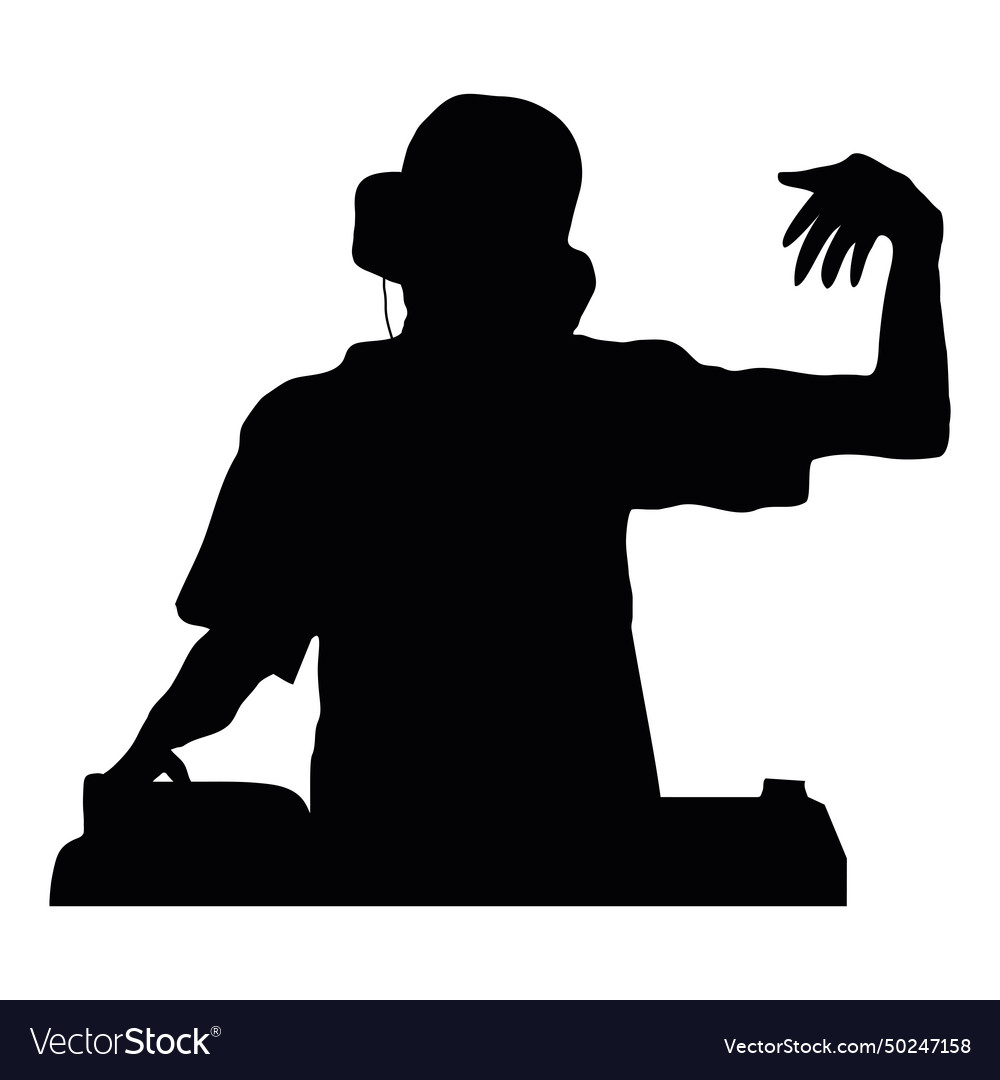 Dj silhouette with earphones Royalty Free Vector Image