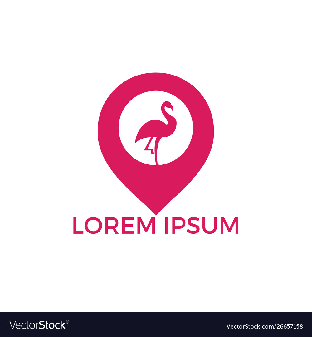 Flamingo and map pointer logo design Vector Image Flamingo and map pointer logo design