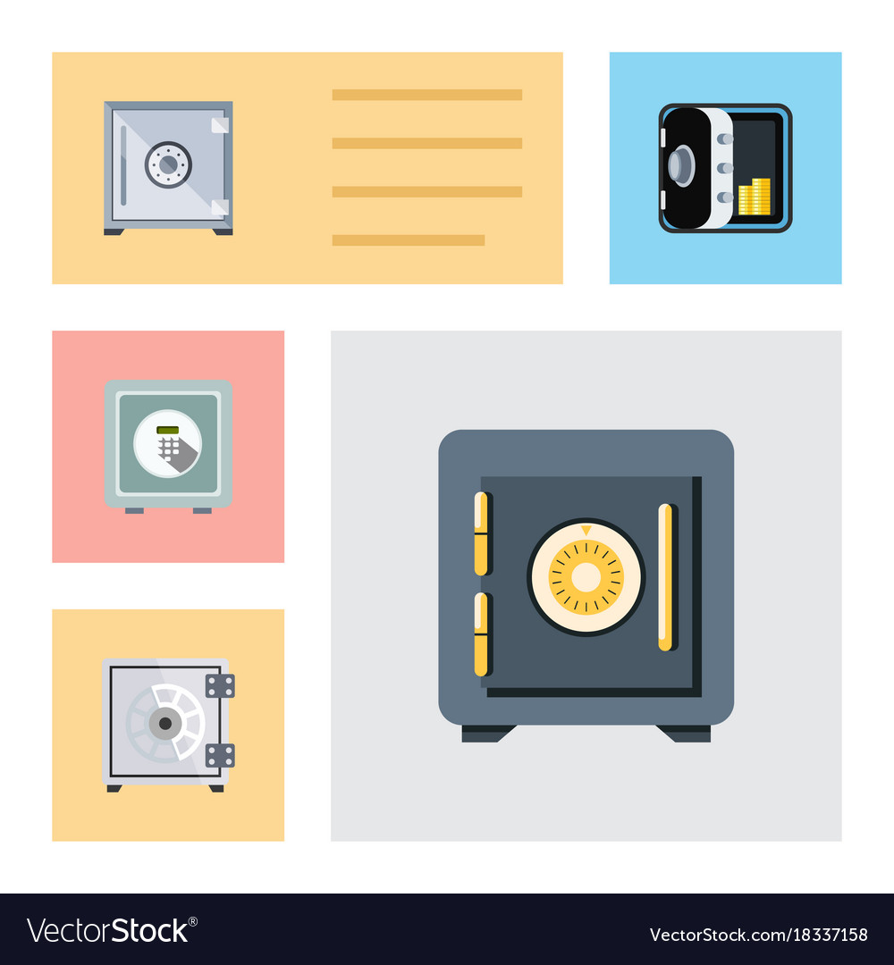 Flat icon closed set of saving safe security