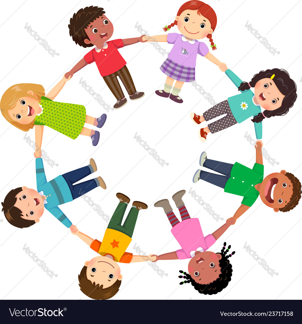 Group kids holding hands in a circle Royalty Free Vector