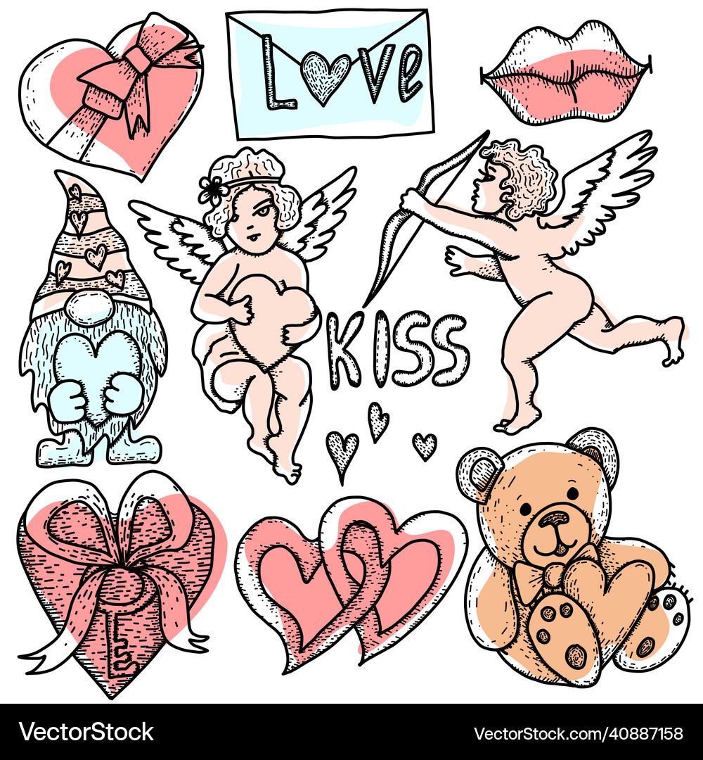Hand drawn doodles valentines day set Royalty Free Vector
