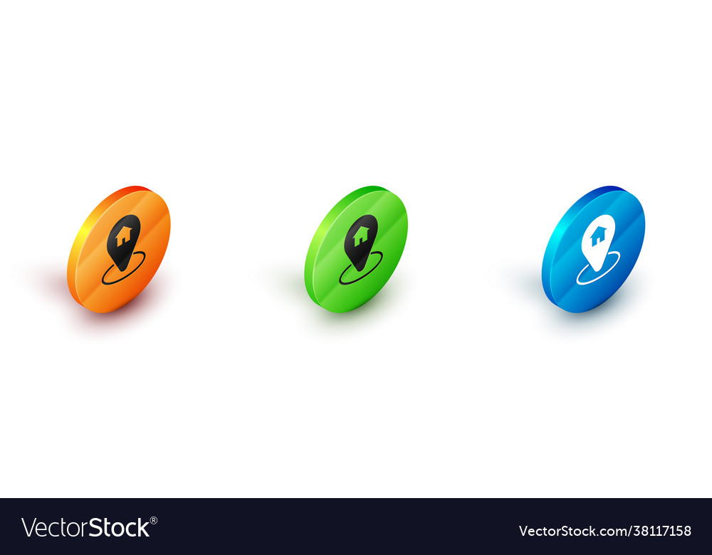 Isometric map pointer with house icon isolated vector image Isometric map pointer with house icon isolated