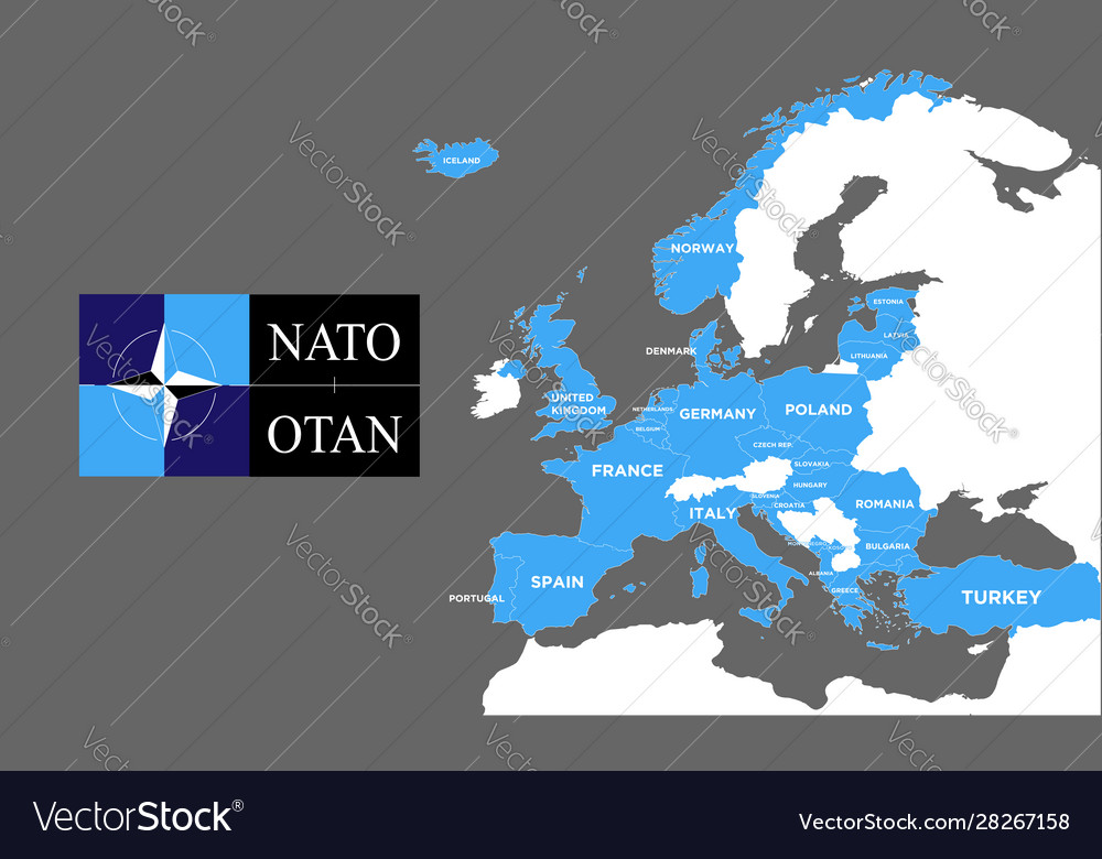 Nato europe map with logo nato blue Royalty Free Vector