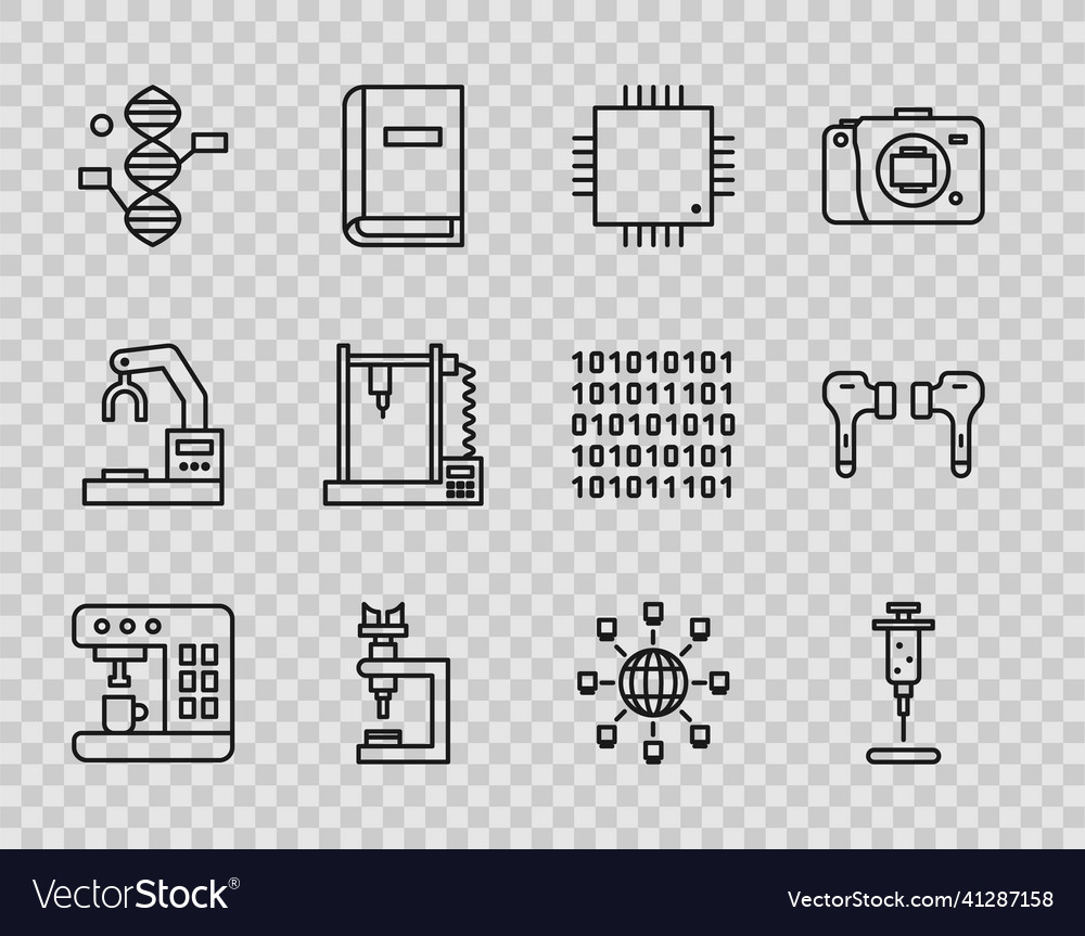 Set line coffee machine syringe processor vector image Set line coffee machine syringe processor