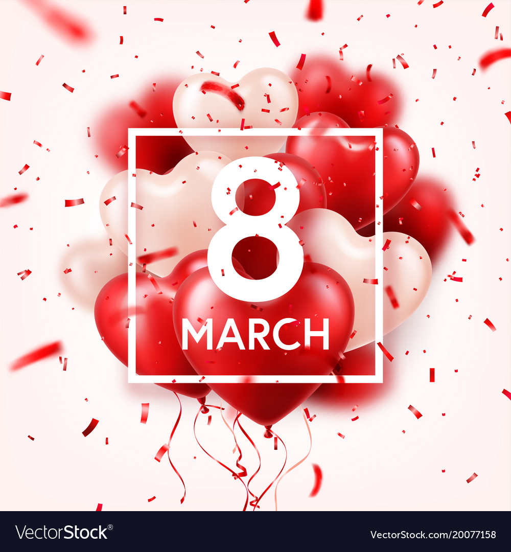 Women s day red background with balloons heart Vector Image