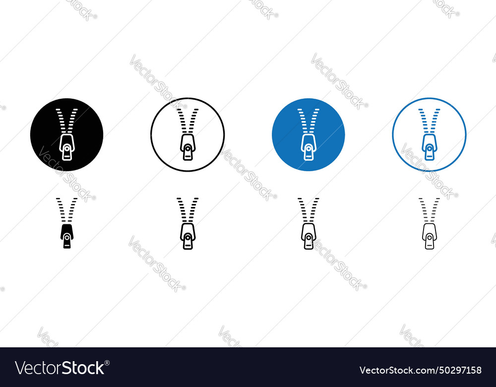 Zipper tool icon set unzip lock open minimal