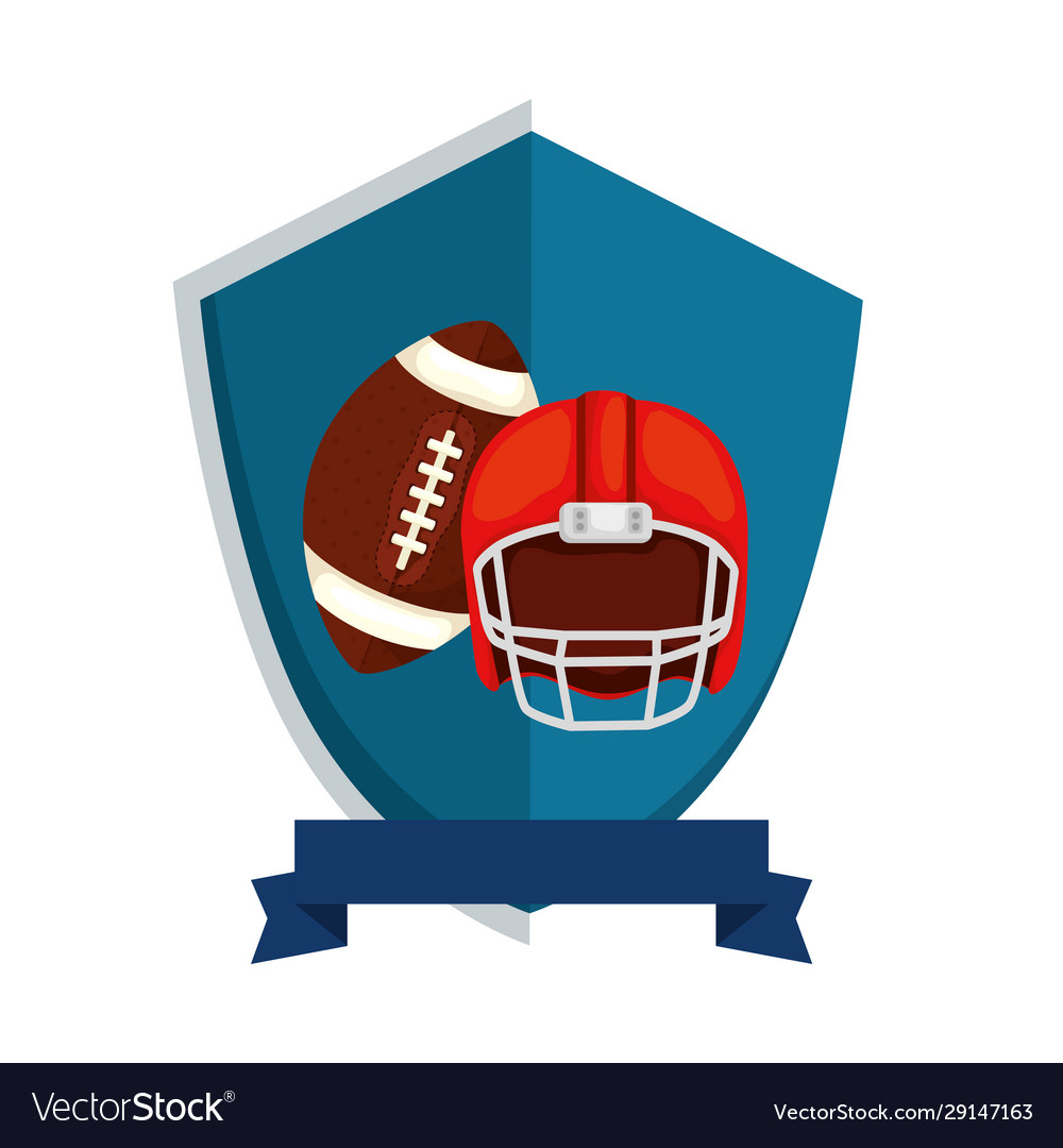 Ball and helmet american football in shield Vector Image