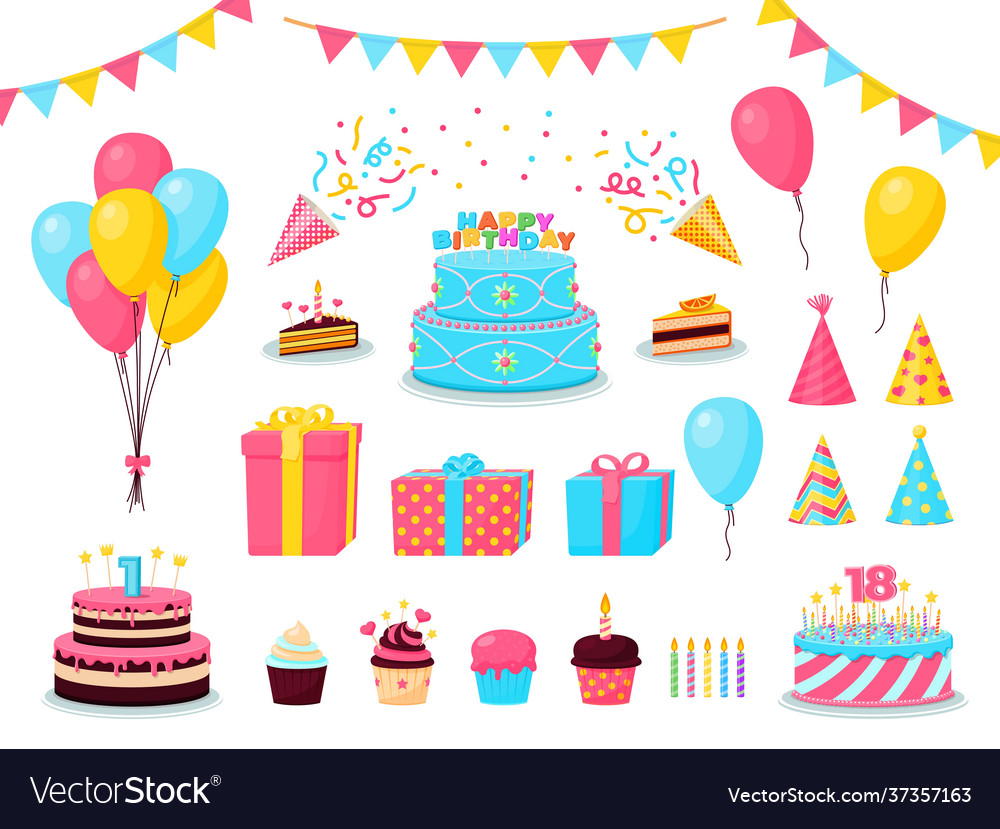 Birthday party cartoon decorations child partying vector image Birthday party cartoon decorations child partying