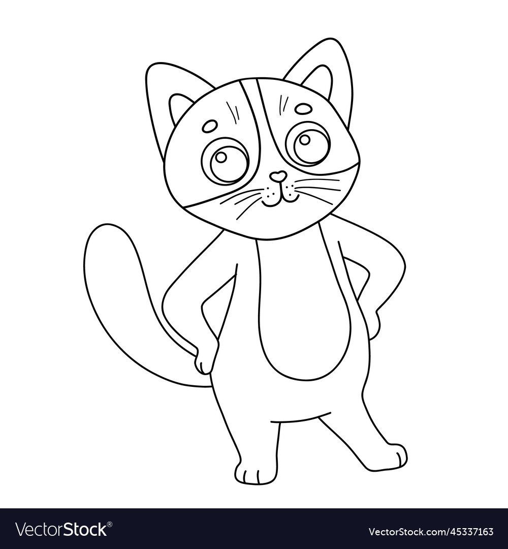 Character cat outline funny Royalty Free Vector Image