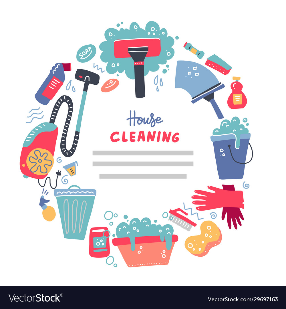 Cleaning tools banner for house services flat