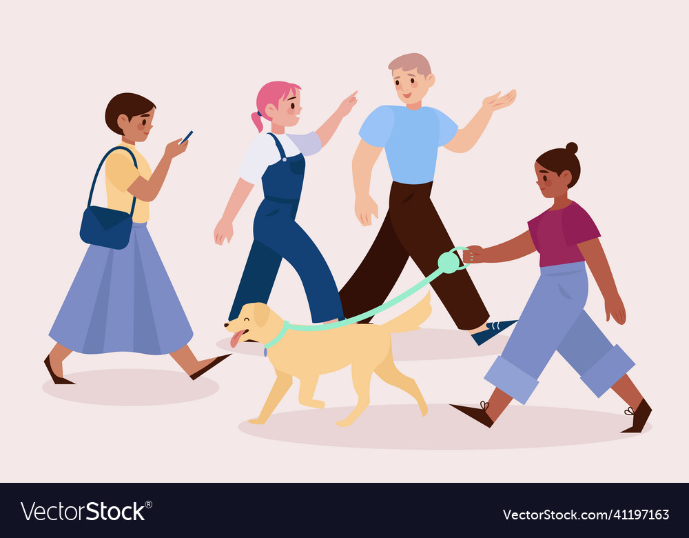 Hand drawn flat design crowd of people walking