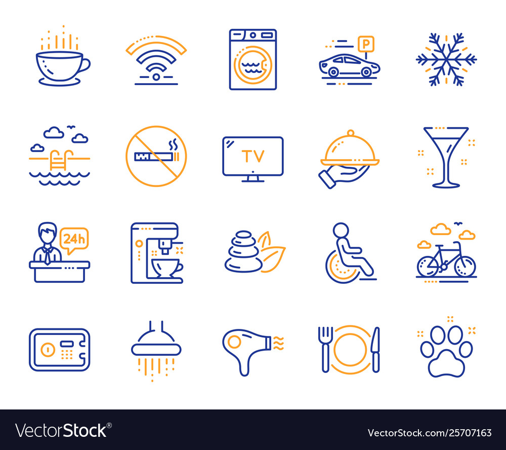 Hotel service line icons wi-fi air conditioning vector image Hotel service line icons wi-fi air conditioning