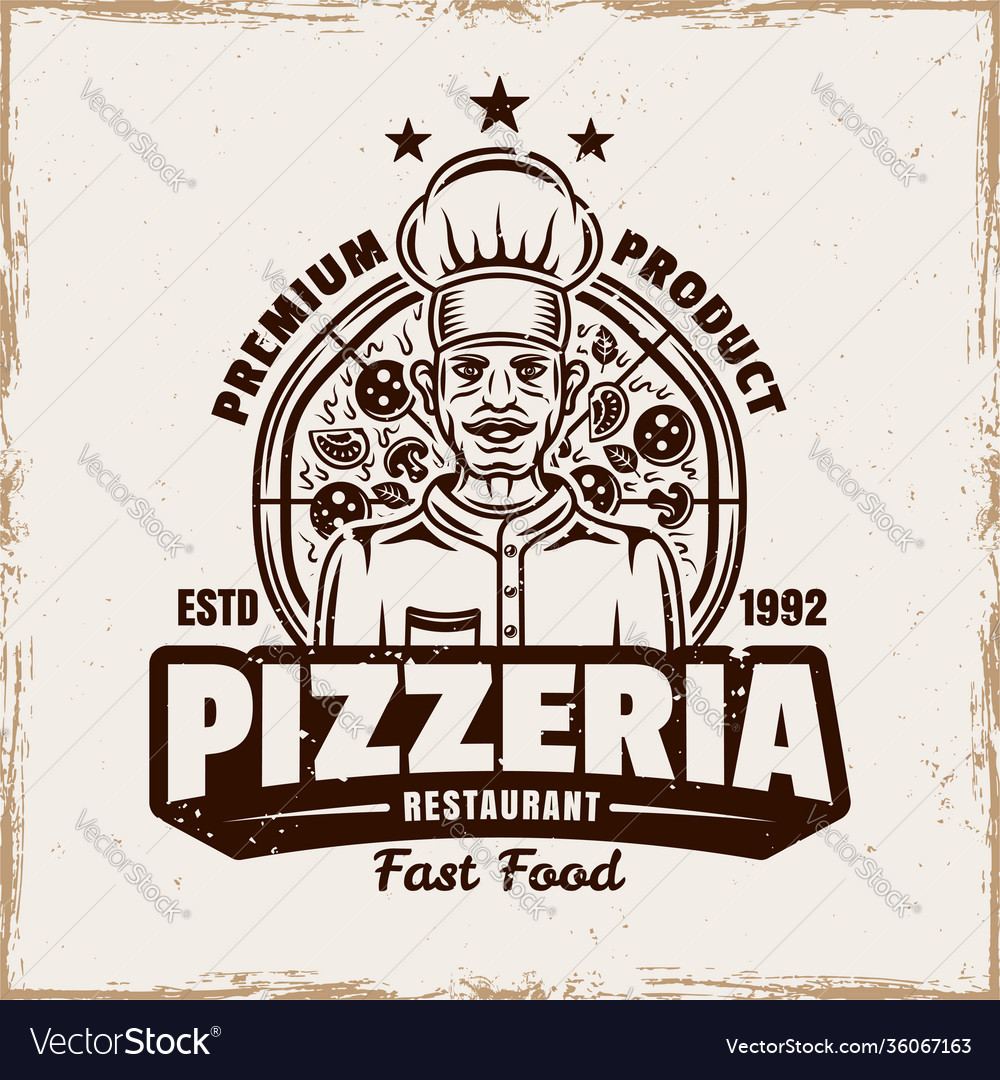 Pizza emblem logo badge or label Royalty Free Vector Image