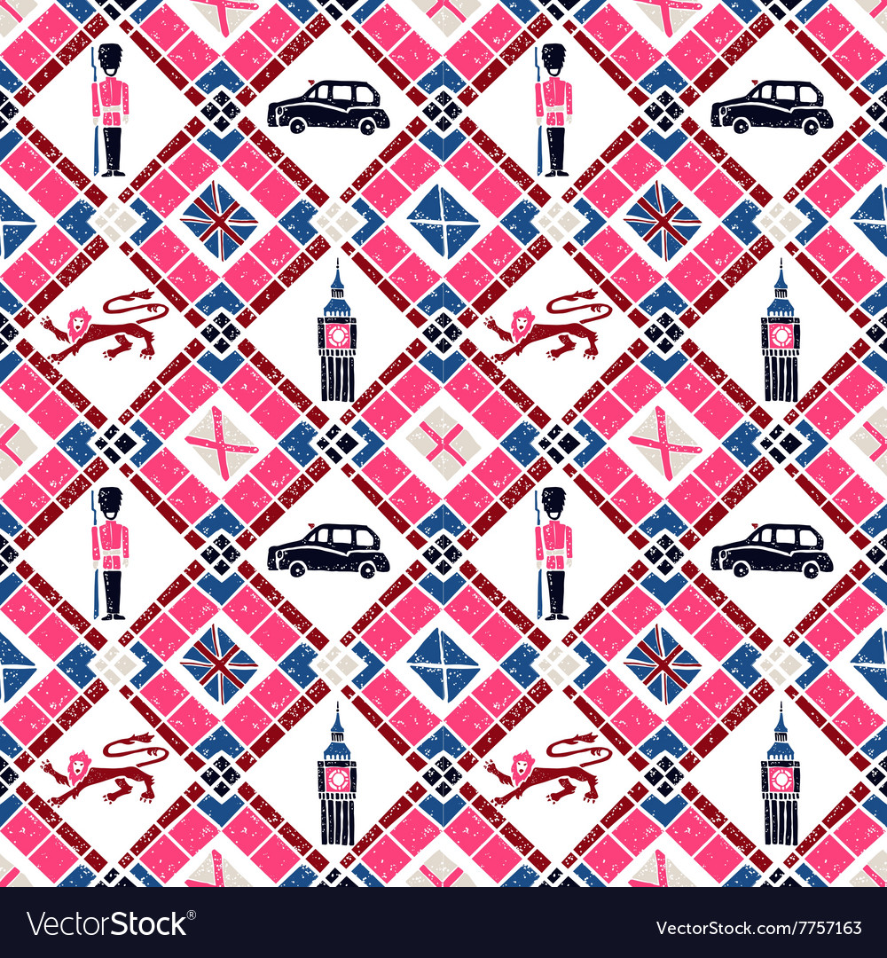 Seamless pattern argyle and british flags