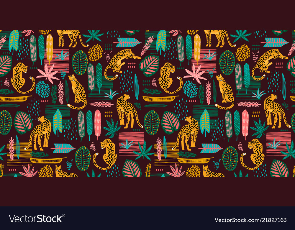 Seamless pattern with leopards and abstract vector image Seamless pattern with leopards and abstract