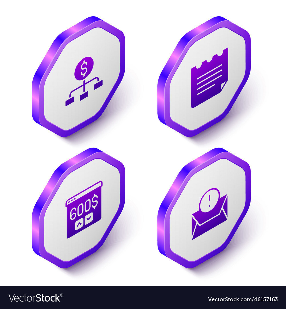 Set isometric hierarchy with dollar notebook vector image Set isometric hierarchy with dollar notebook
