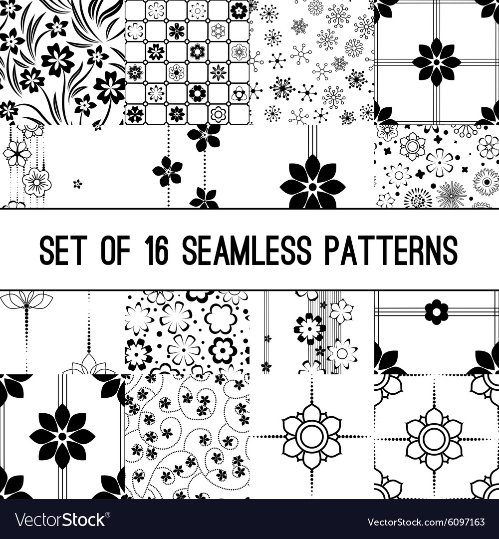 Set of black and white intricate patterns