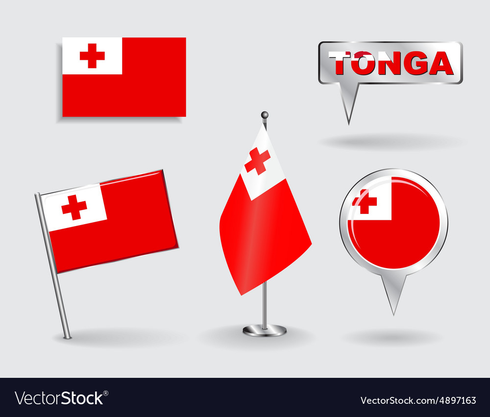 Set Of Tonga Pin Icon And Map Pointer Flags Vector Image Set Of Tonga Pin Icon And Map Pointer Flags Vector Image