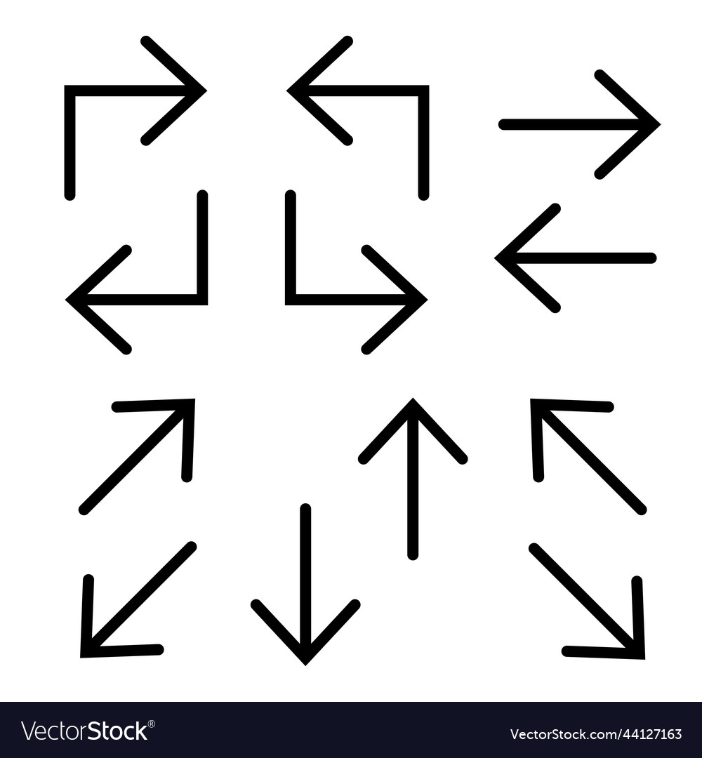 Simple arrows icon set line Vector Image Simple arrows icon set line