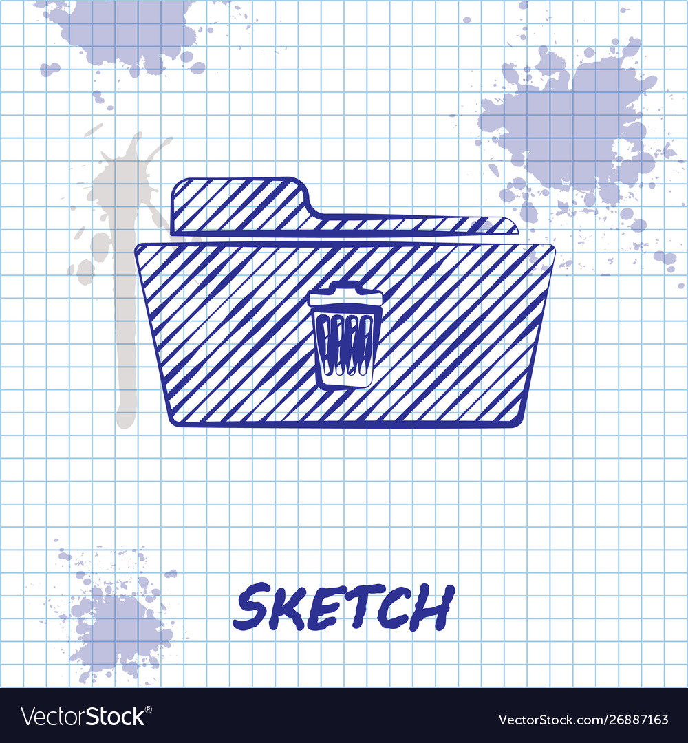 Sketch line delete folder icon isolated on white vector image Sketch line delete folder icon isolated on white
