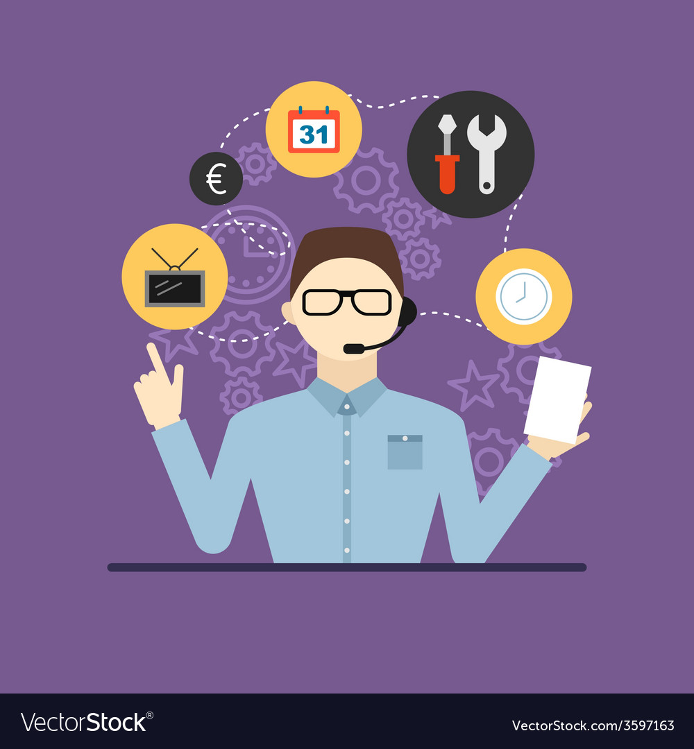 Technical support assistant man flat design