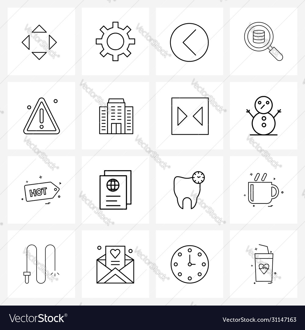 Ui set 16 basic line icons attention search