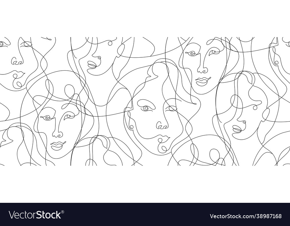 Abstract seamless pattern with one line portrait