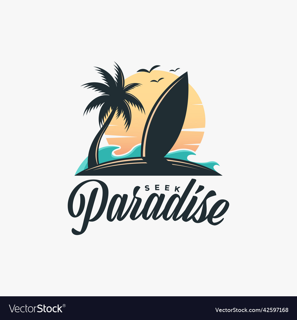 Beautiful sun and beach landscape logo vector image Beautiful sun and beach landscape logo
