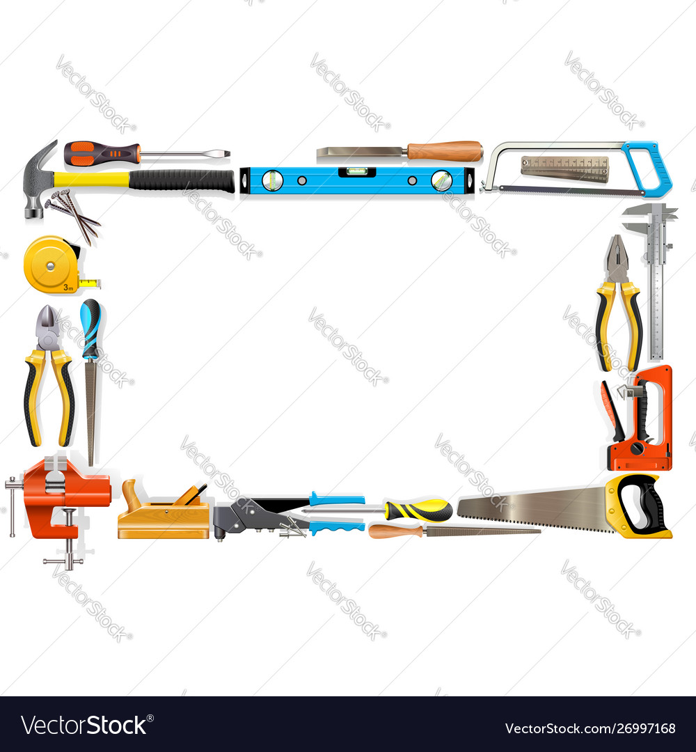 Blank frame with tools Royalty Free Vector Image