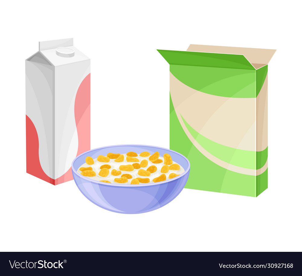 Bowl full breakfast corn flakes with milk Vector Image