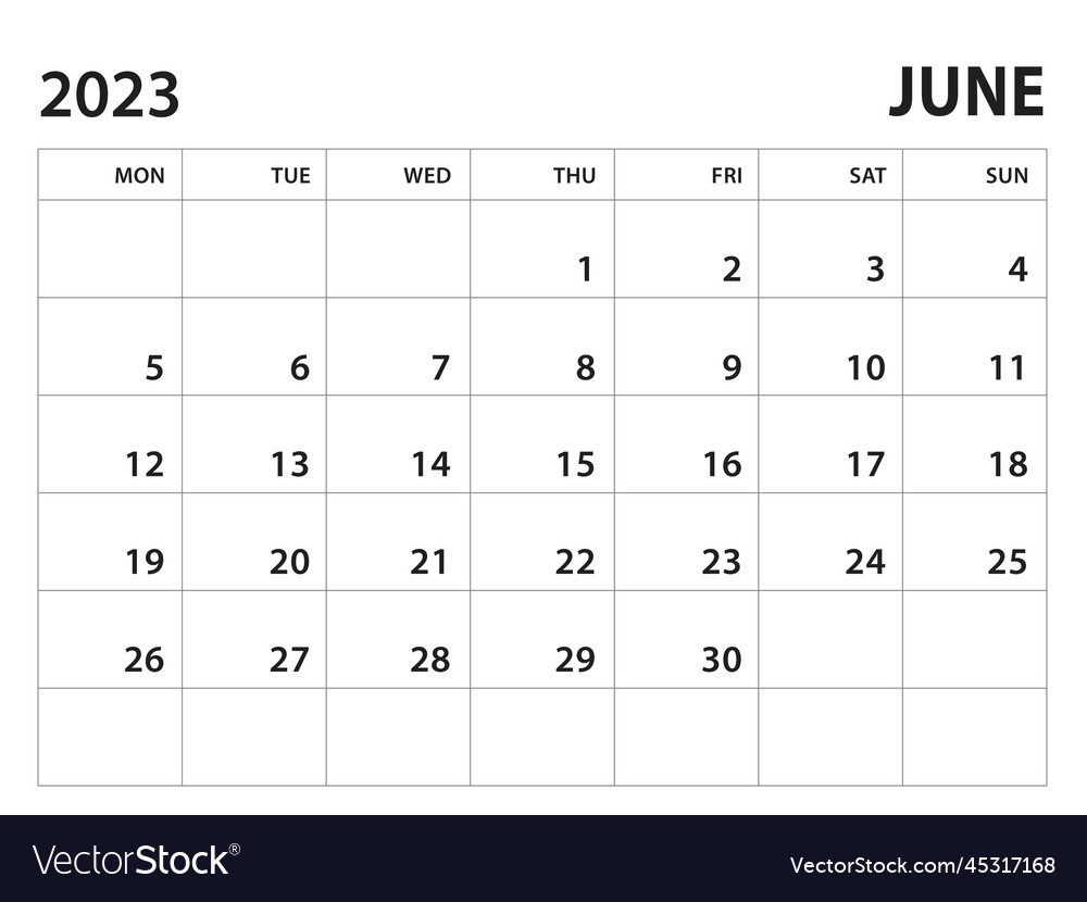 Calendar 2023 template - june year Royalty Free Vector Image