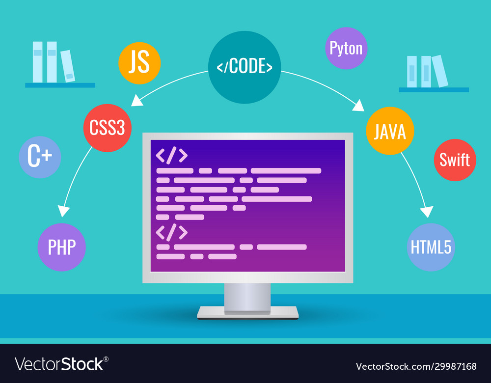 Concept writing code in any programming vector image Concept writing code in any programming