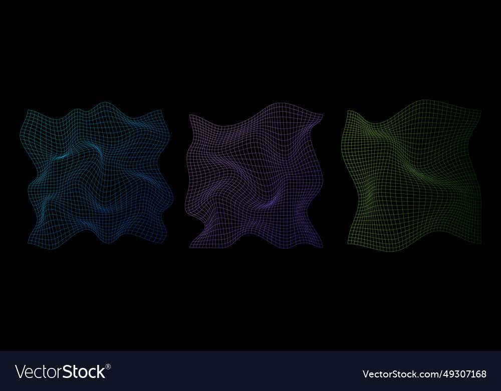 Distorted neon grid pattern warped mesh texture vector image Distorted neon grid pattern warped mesh texture