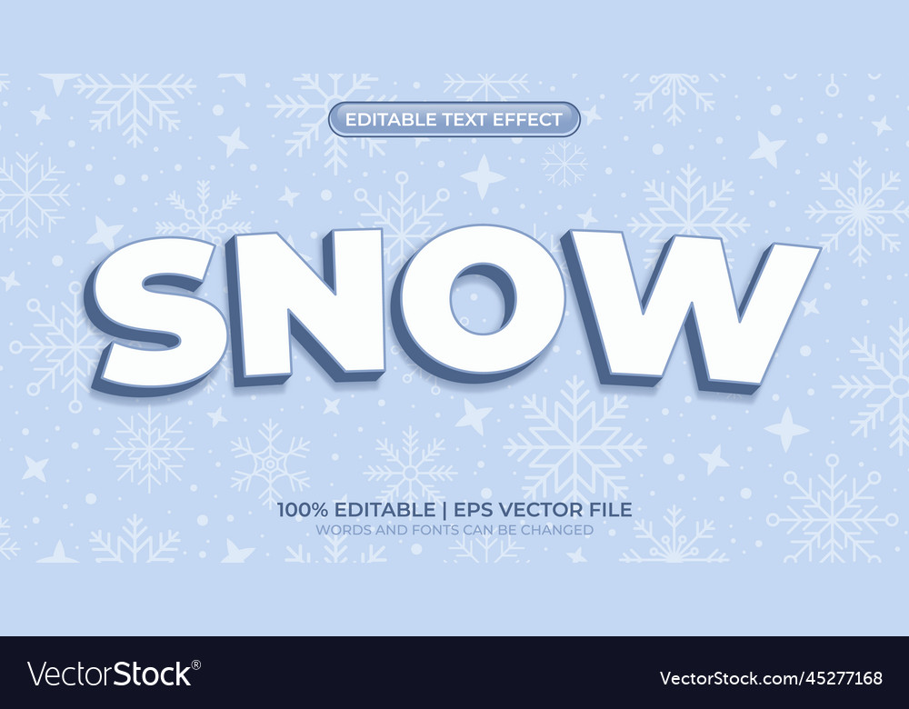 Editable text style effect snow vector image Editable text style effect snow