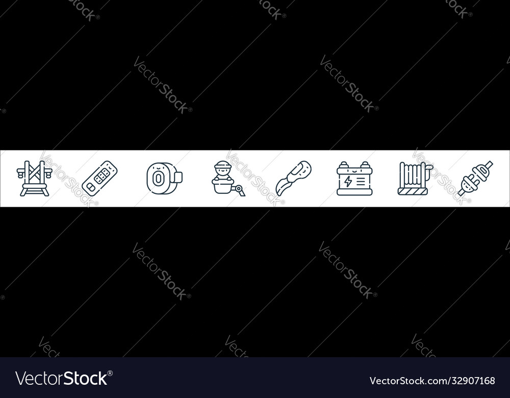 Electrician tools and line icons linear set