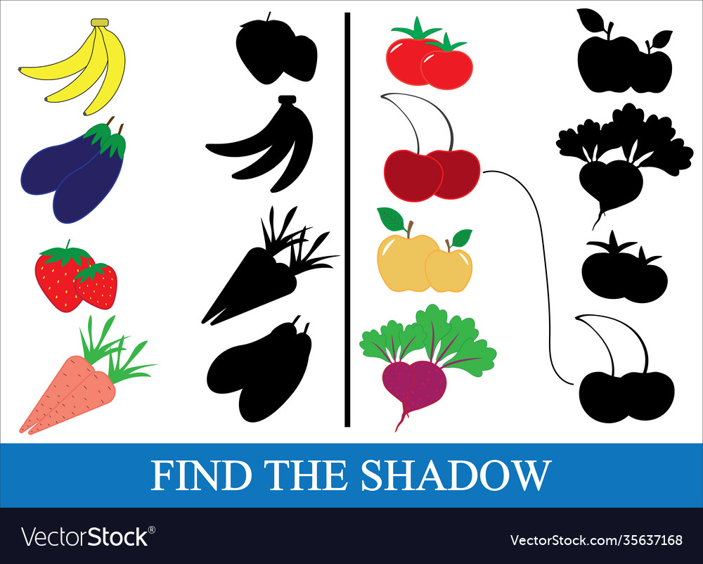 Find correct shadow objects vegetables vector image Find correct shadow objects vegetables