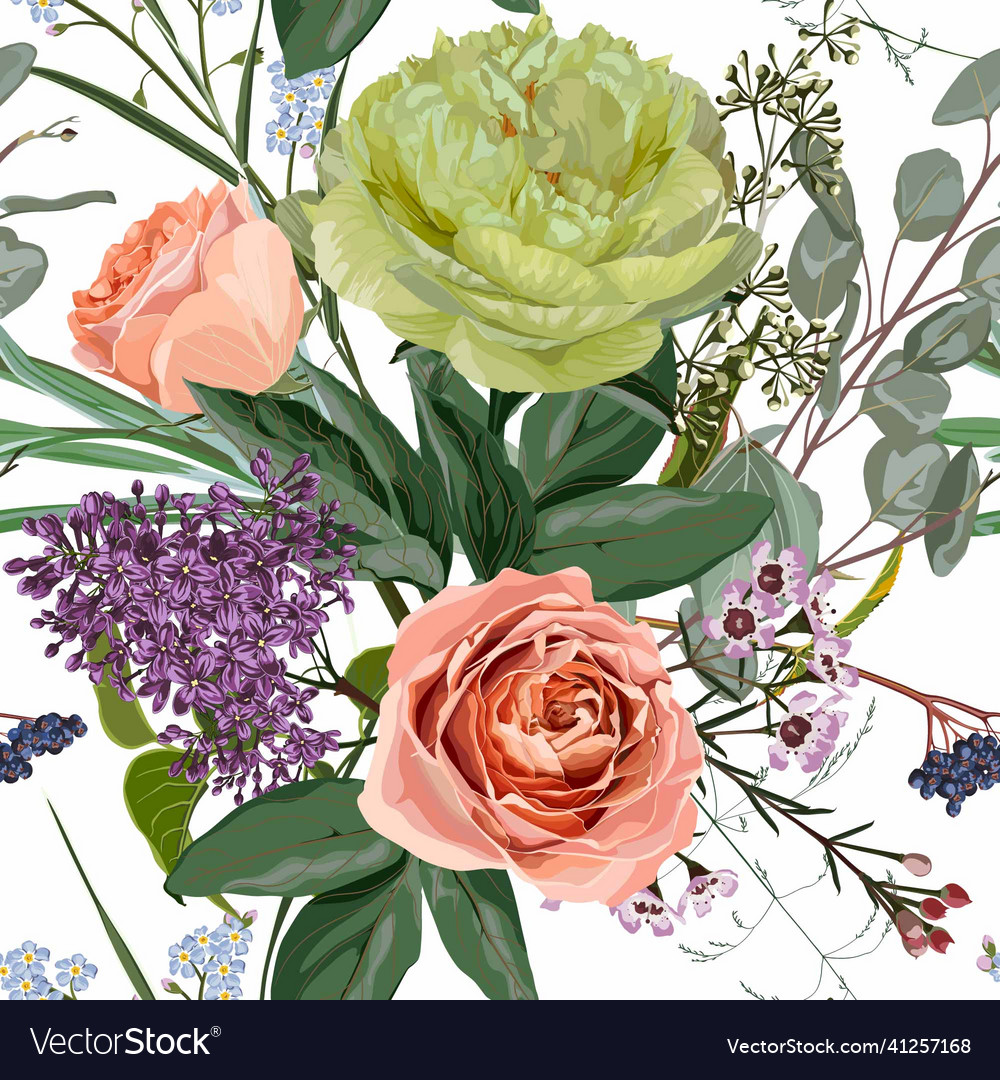 Floral seamless pattern with peony flowers roses vector image Floral seamless pattern with peony flowers roses