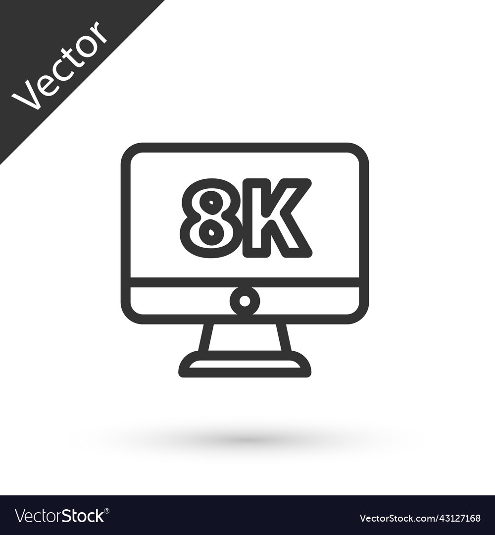 Grey line computer pc monitor display with 8k vector image Grey line computer pc monitor display with 8k