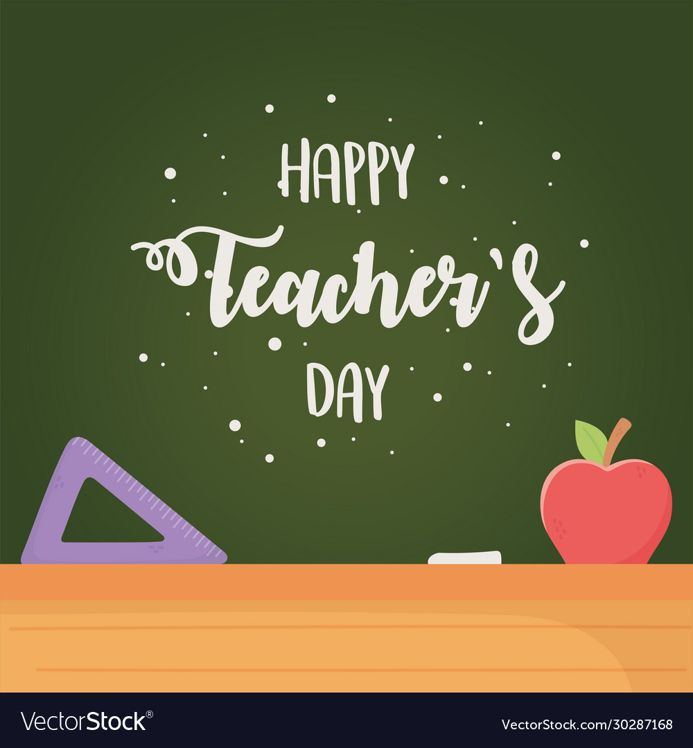 Happy teachers day chalkboard chalk apple and Vector Image